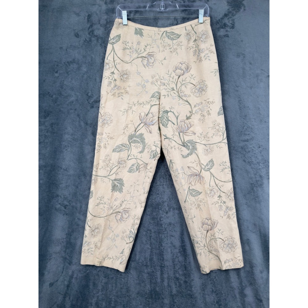 Talbots Pants Womens Size 8 Petite Floral Silk Linen Blend Trousers Lined Beige